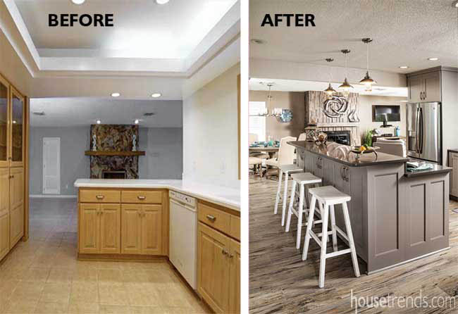 Wall removal results in an open kitchen design