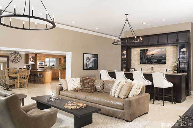 Living room transformed into a sports bar