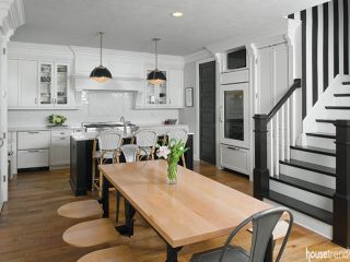 White perimeter cabinets offer a clean look