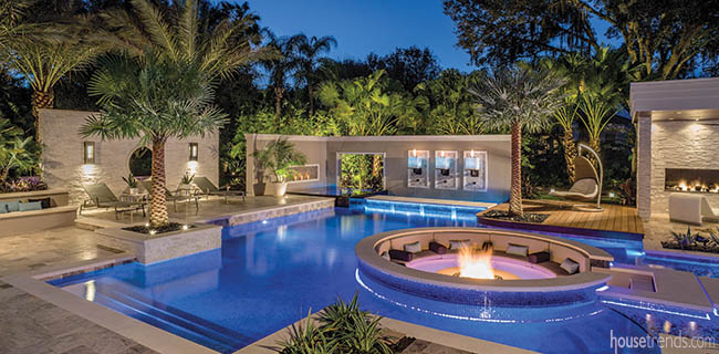 Linear pool dominates a back yard design