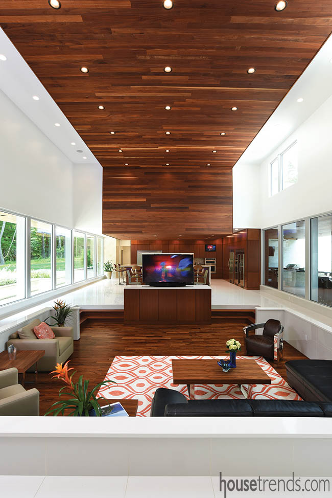 Television recedes into a custom cabinet