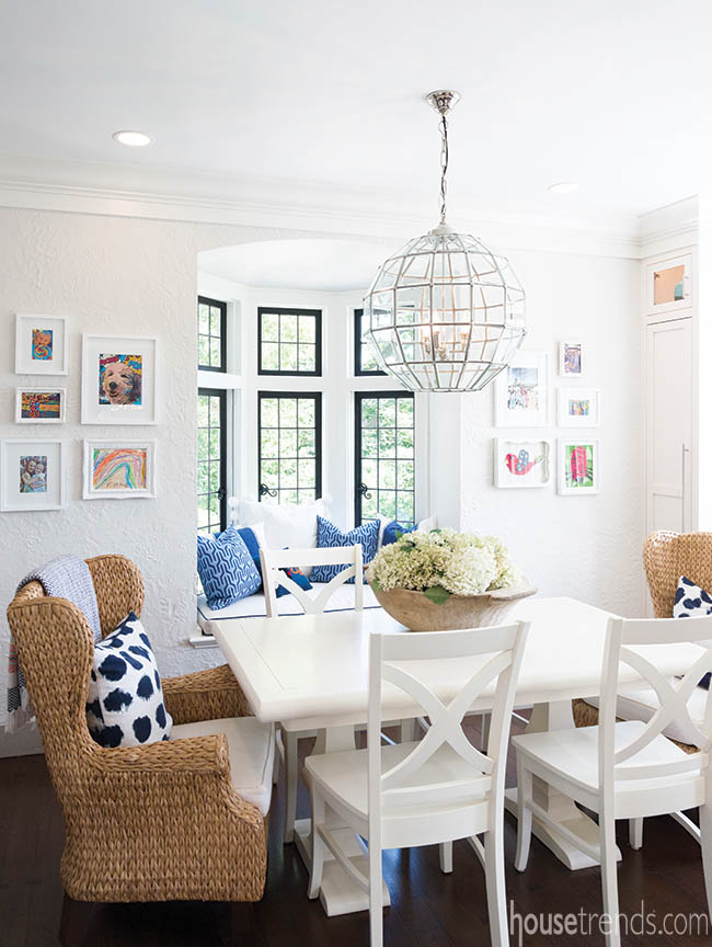 Artwork adds cheery color to a breakfast nook
