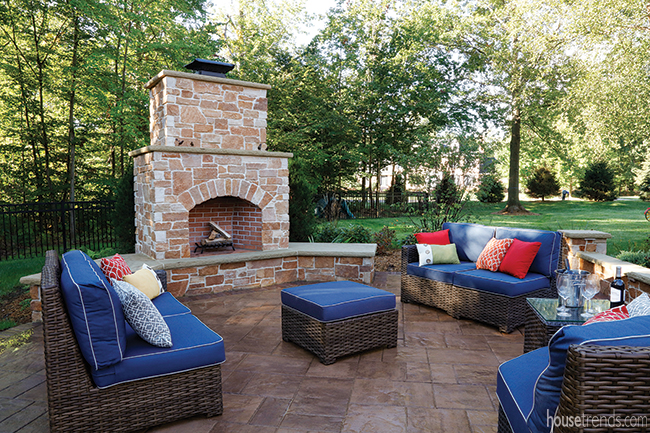 Fireplace warms up a paver patio