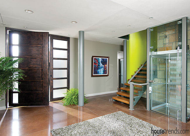 Area rug softens an entry space