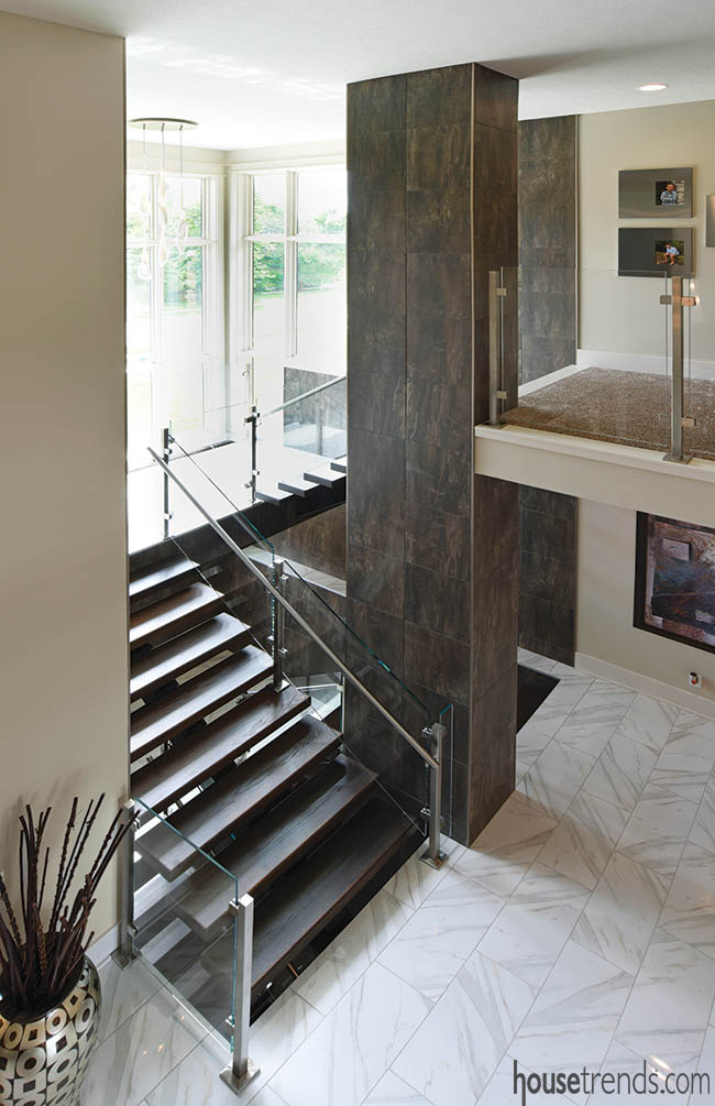 Floating staircase connects two levels