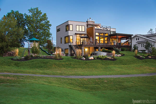 Contemporary home with a golf course view