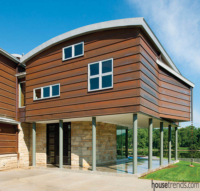Copper siding shines in an eco-friendly home