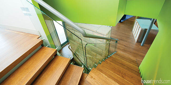 Bright green walls add fun pops of color