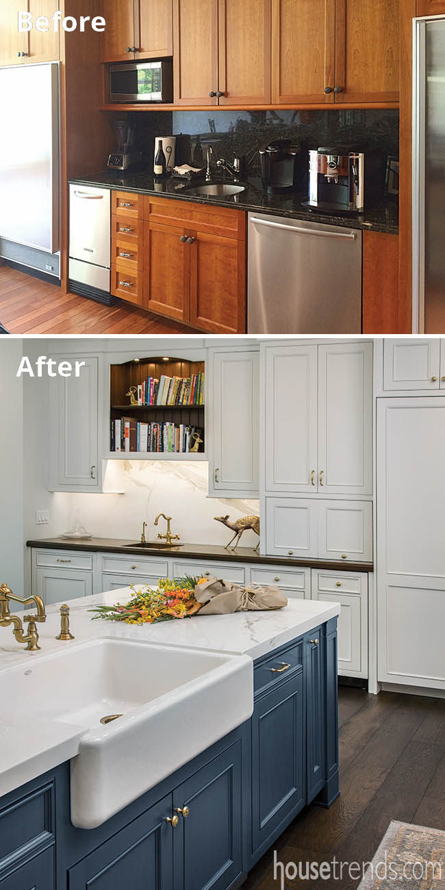Kitchen remodel adds a bookcase to house cookbooks