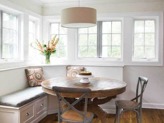 Bench seating in a cozy eating area