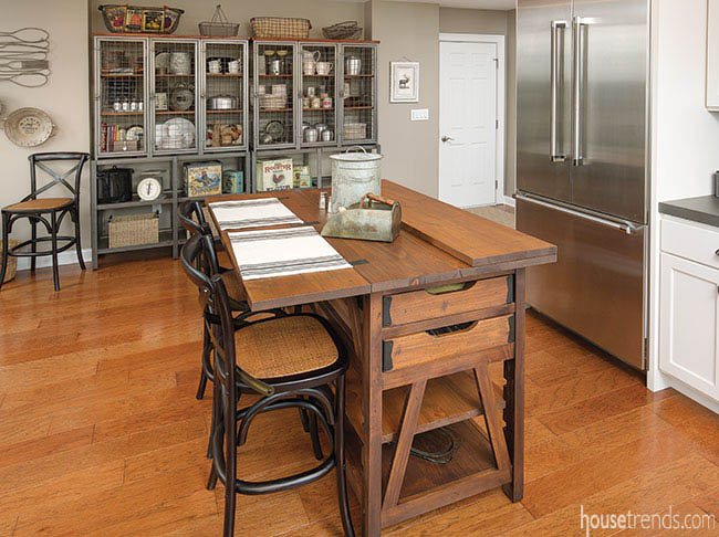 Open shelving allows for creative storage options