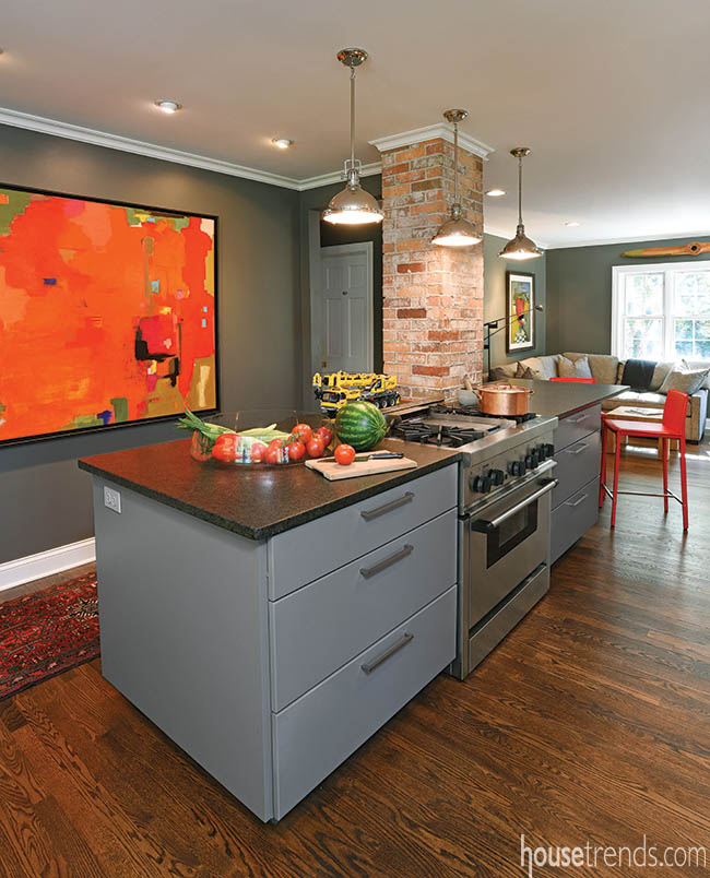 Granite countertops feature a leather look