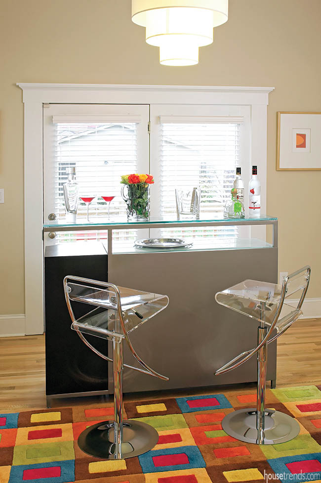 Area rug adds life to a bar