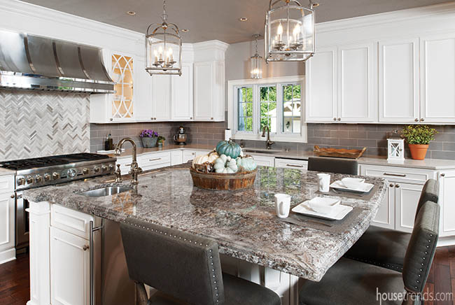 Granite tops a kitchen island