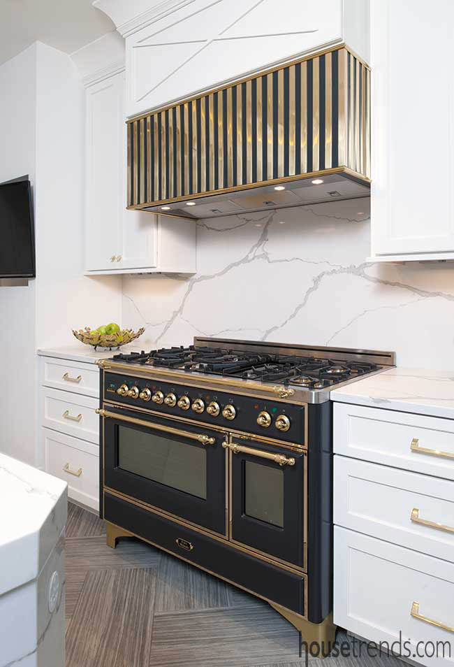 Custom range hood in a remodeled kitchen