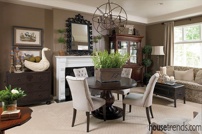 Fireplace heats up a dining room design