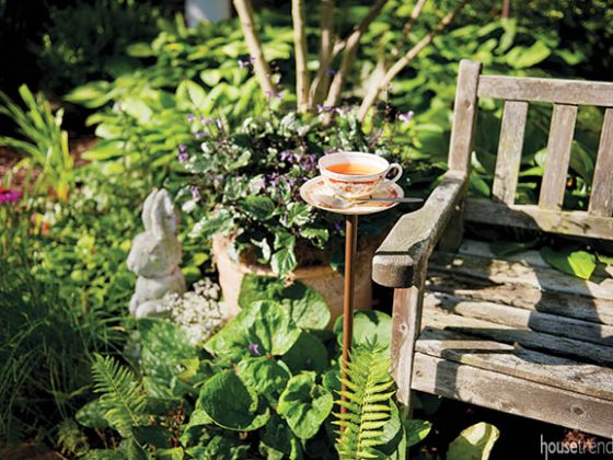 Yard decorations add charm to a back yard