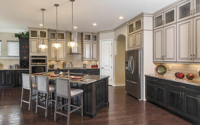 Stain helps a kitchen island stand out