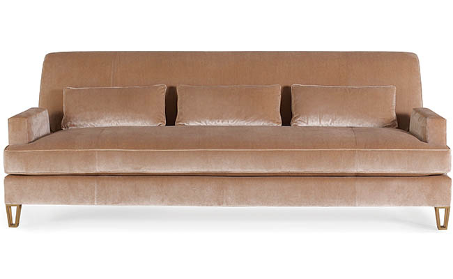 Velvet sofa with unique front leg finish