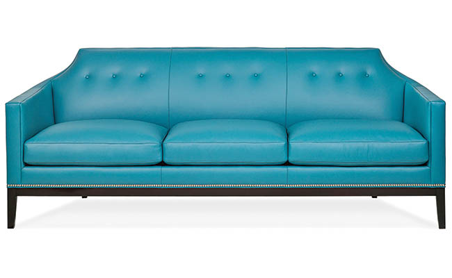 Blue sofa with nailhead trim