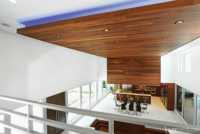 LED lights highlight a ceiling treatment