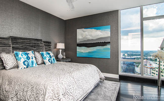 Pops of turquoise add personality to a bedroom