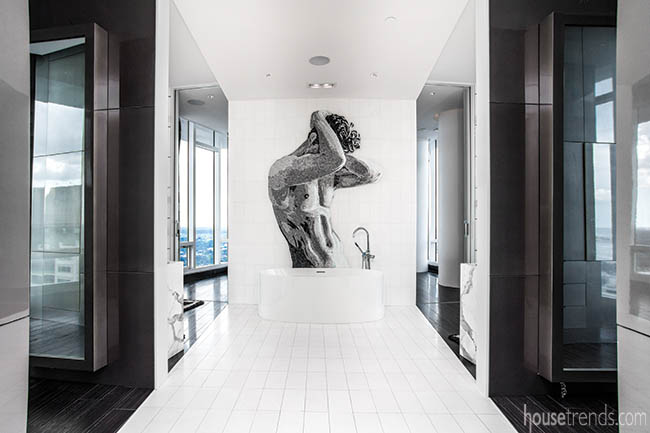 Tile mosaic in a master bathroom