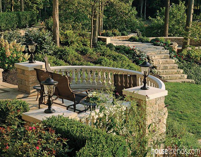 Retaining wall helps create a unique seating area
