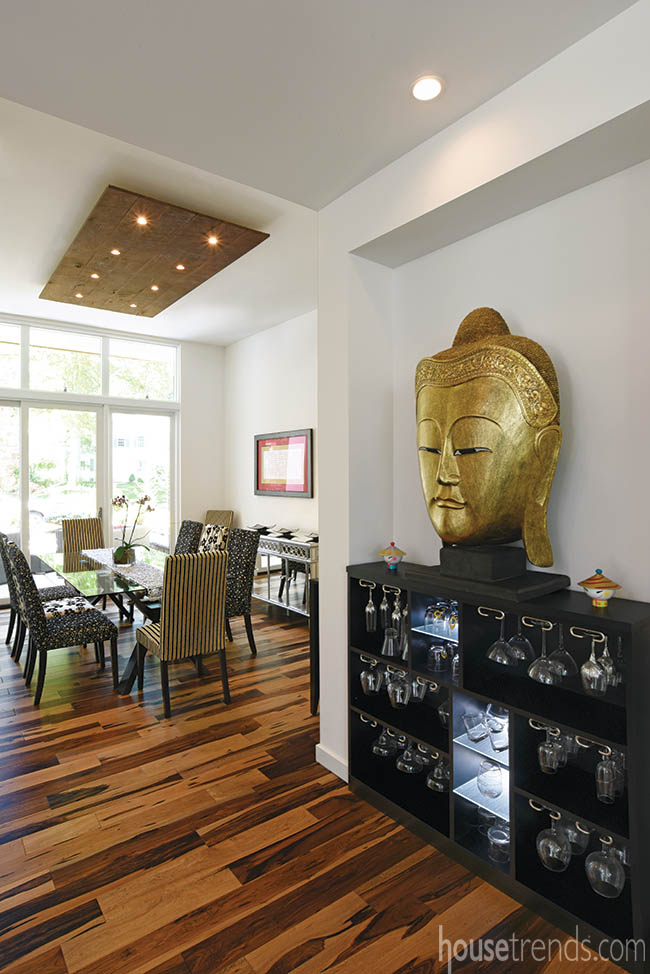 Buddha statue adds tranquility to a dining area