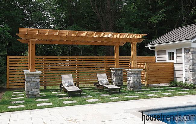 Pergola shades a unique seating area