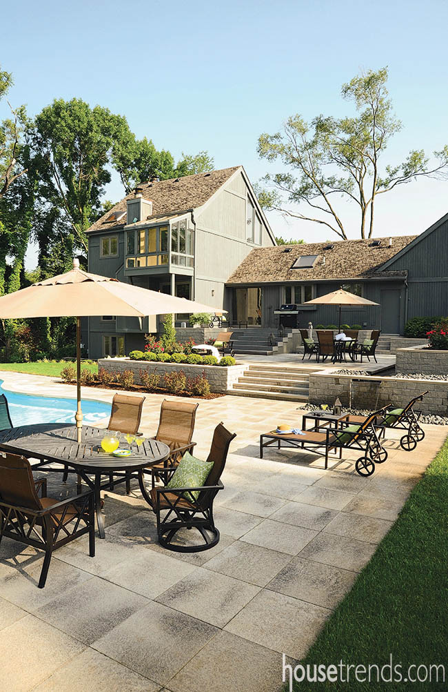Outdoor living space offers multiple patios