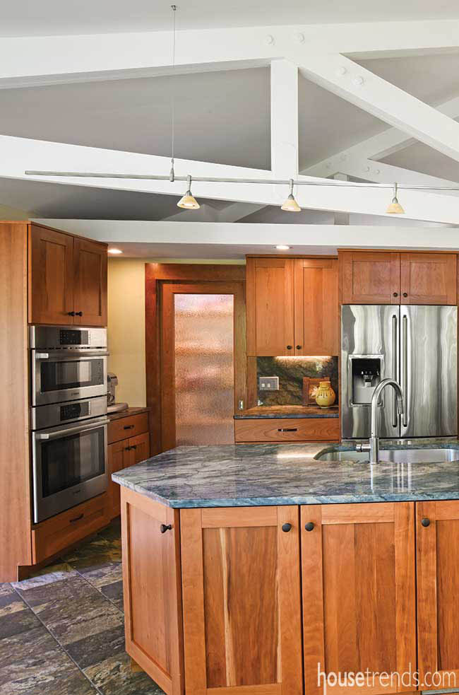 Remodeled kitchen includes a coffee station and pantry