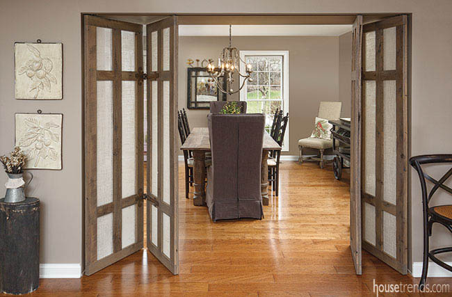 Reclaimed dining room doors with a creative flair