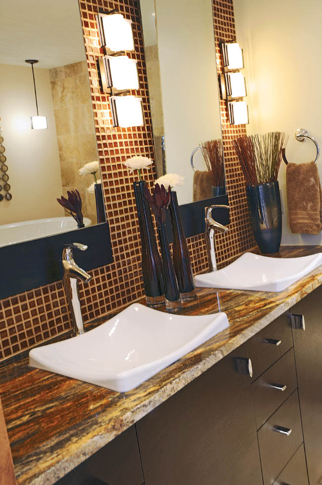 Dual sinks add a shock of white color