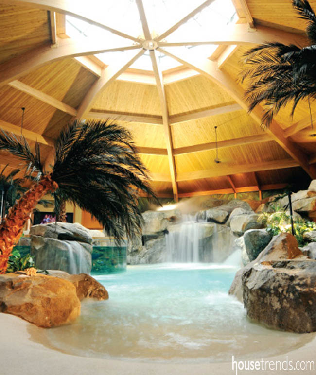 An assortment of lighting fixtures support the skylight in bad weather and at night