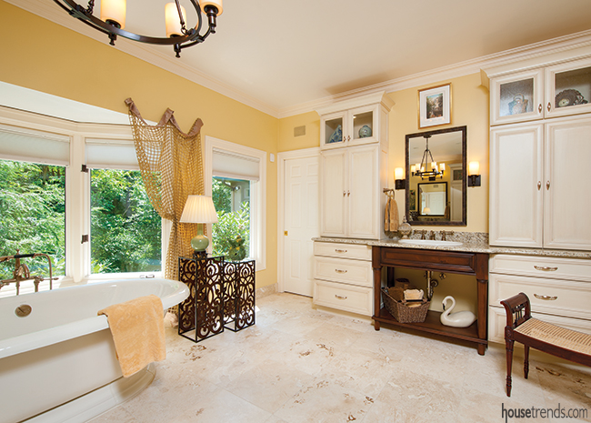 Cabinetry keeps a bathroom clutter free