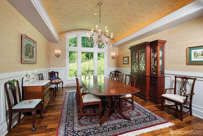 Dining room boasts barrel vault ceiling