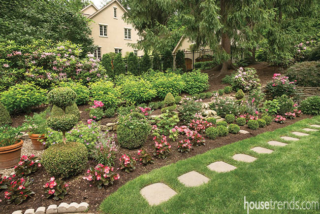 Garden plants create an eye-catching landscape