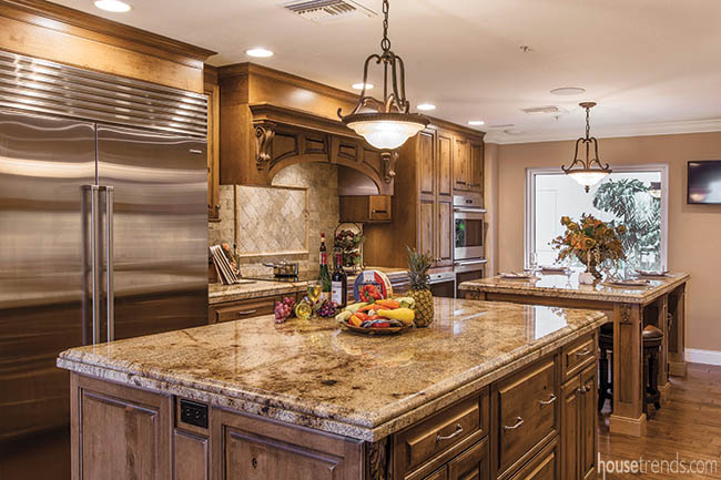 Remodeled kitchen with two kitchen islands
