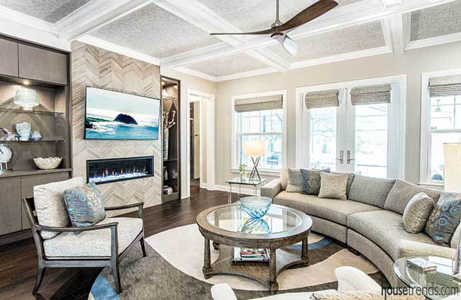 Tile adds interest to a gas fireplace