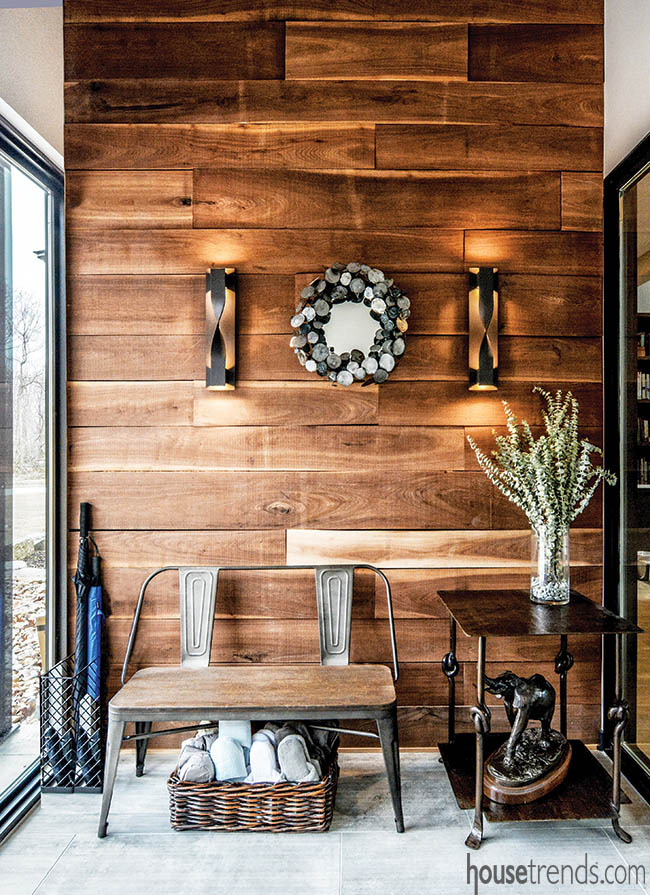 Wall treatment adds excitement to an entry area