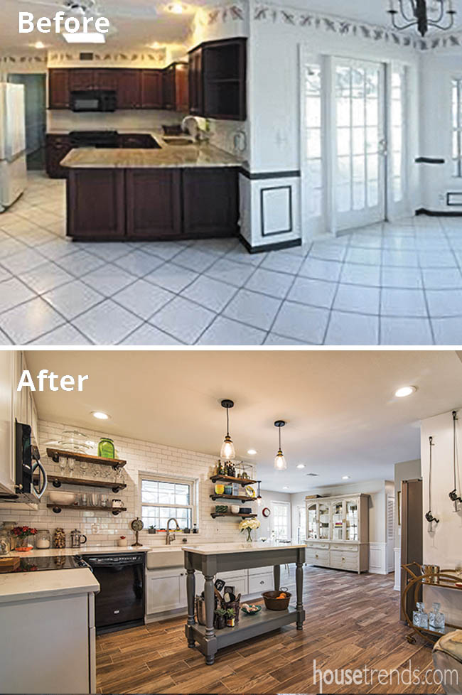 Kitchen island with ties to the nearby living room