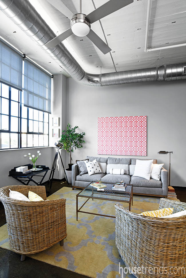 Bright wall art perks up a living room