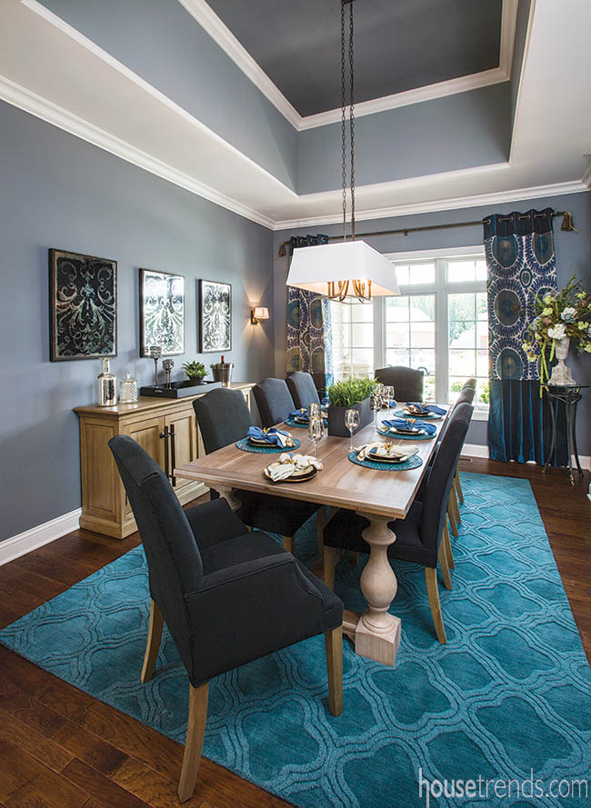 Area rug adds texture to a dining room