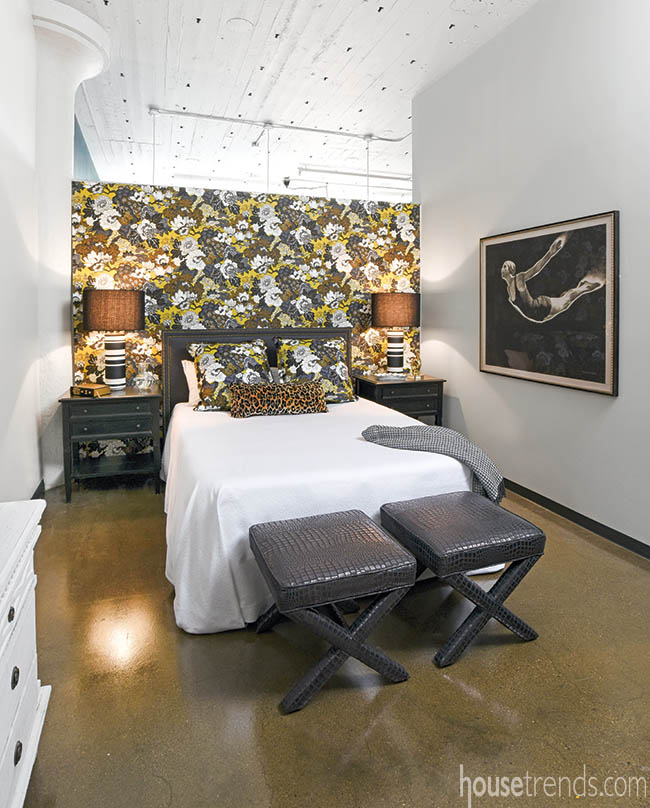 Wallcovering adds drama to a bedroom