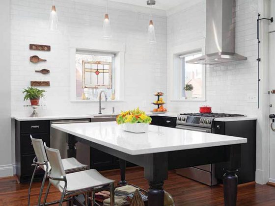 Black and white theme in a remodeled kitchen