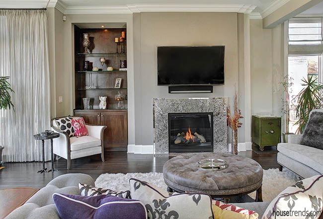 Built-in shelving adds needed storage space