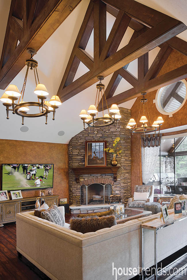 Tuscan theme creates a welcoming great room design