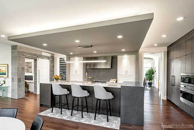 Kitchen ceiling helps define a space