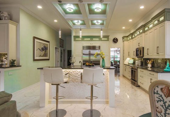 Porcelain tile adds texture and style to the kitchen